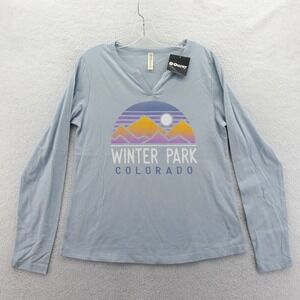 Ouray Long Sleeve Shirt Womens Medium Winter Park Colorado Blue Graphic Cotton